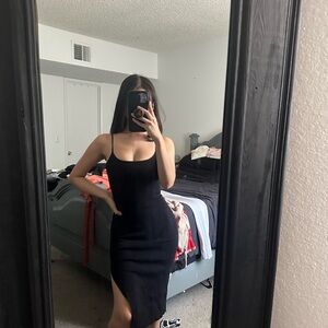 Hera Collection Black Spaghetti Strap Bodycon Midi Dress